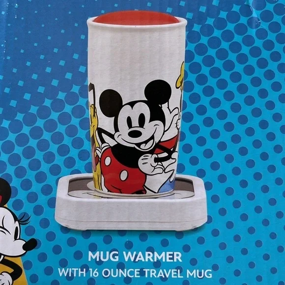 🆕 Disney Mickey and Friends Ceramic Travel Mug with Lid and Mug Warmer 16 Oz - Picture 7 of 13